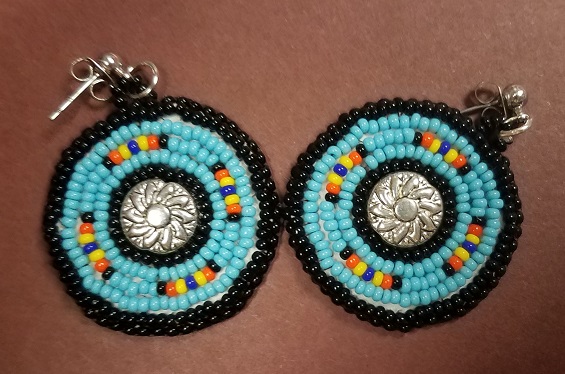 Turquoise and black circle earrings
