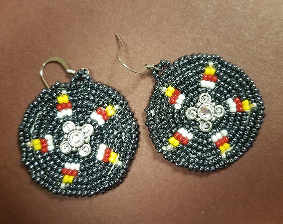 Silver and Black Star Beaded Circle Earrings